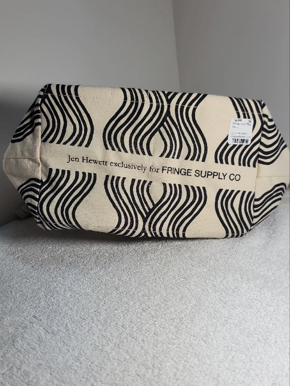 Jen Hewett Black & Cream Patterned Canvas Knitting Bag - NWT - Picture 4 of 9